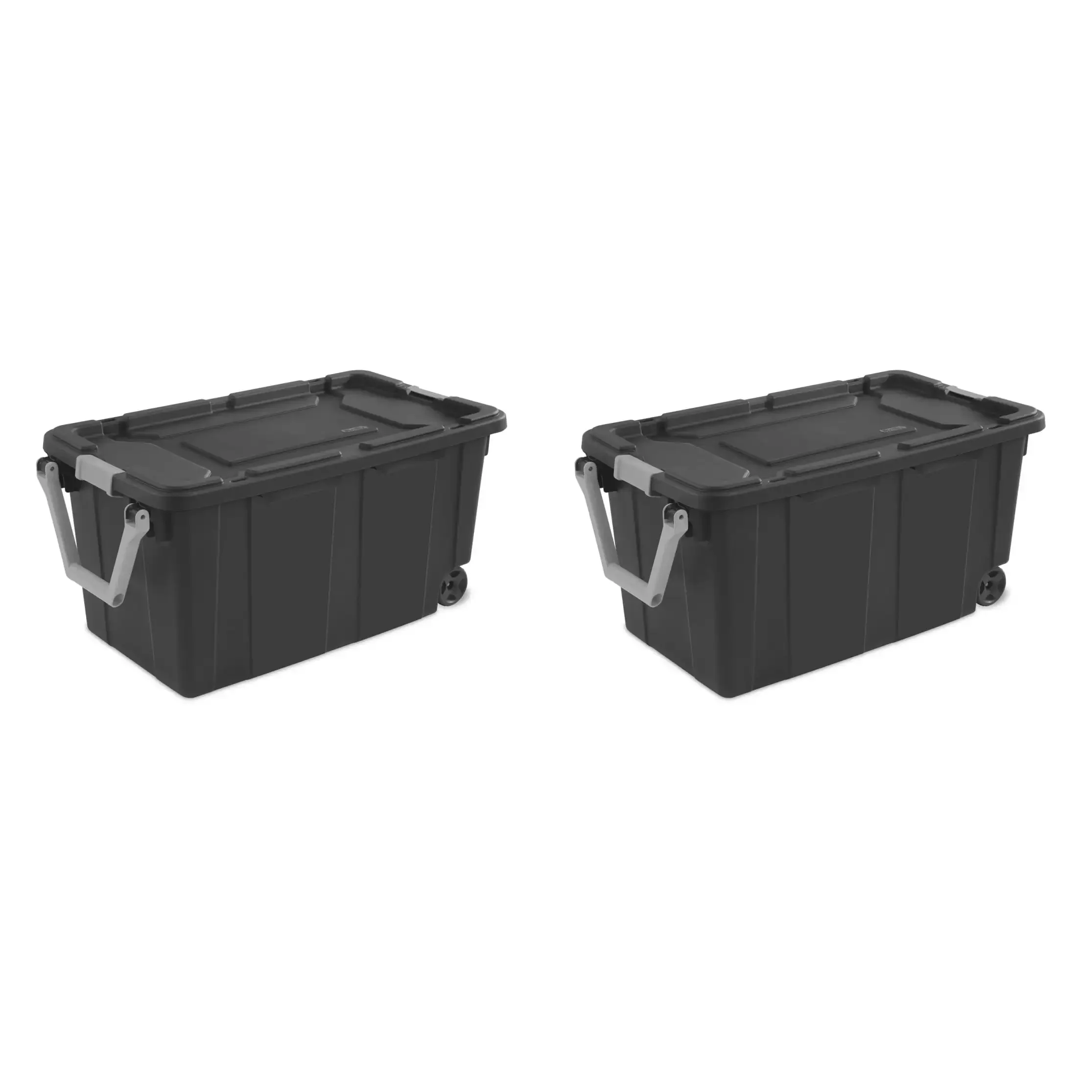 

40 Gallon Wheeled Industrial Tote Plastic Adult, Flat Gray, Set of 2