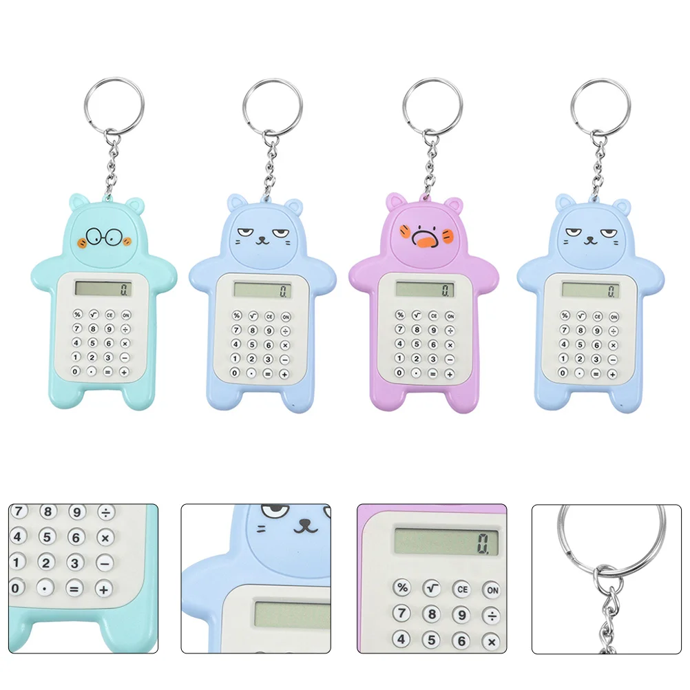

4 Pcs Calculator Chain Small Keychain Bear Cute Animal Shaped Calculators