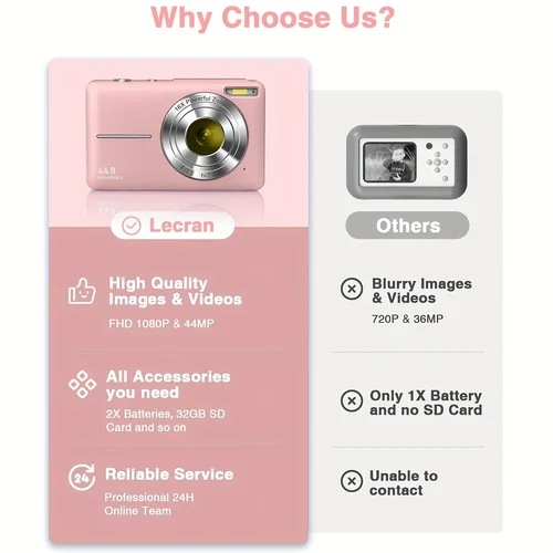 Imagen 2 del producto Cámara Digital Xiaomi de 44MP, cámara con Zoom 16X FHD 1080P, cámara para estudiantes, Mini cámara Digital para niños, fotografía, cámara CCD para Selfie