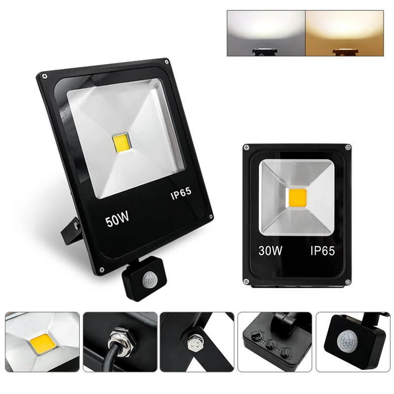 Led Floodlight 10W 30W 50W 220V Reflector Flood Light Waterproof Ip65 Garden Spotlight Pir Motion Sensor Wall Outdoor Lighting