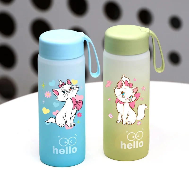 650ML Disney Marie Cat The Aristocats Large Capacity Sandblasted Plastic Gradient Cup Outdoor Sports Portable Childrens Bottle