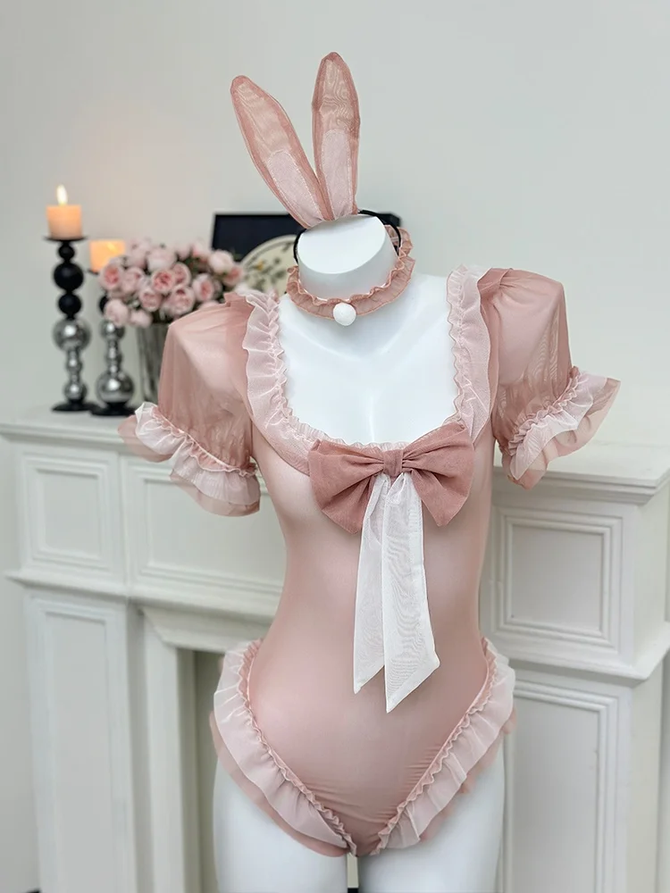 Tanji: Pure Rabbit * Mesh Bow Bunny Set Sexy Lace Jumpsuit Uniform