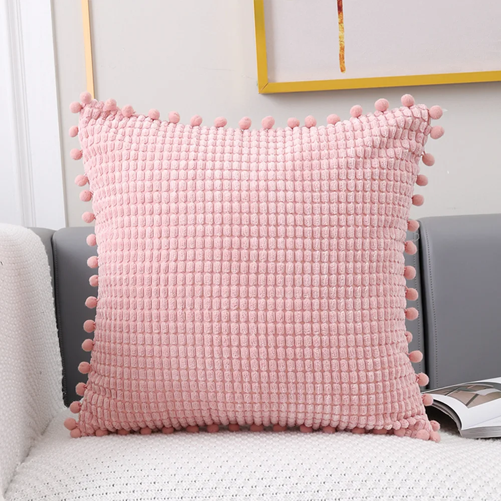 

Pompom Cushion Cover 45x45cm 30x50cm Decorative Pillow Covers for Living Room High Quality Velvet Pink Corduroy Cushion Covers