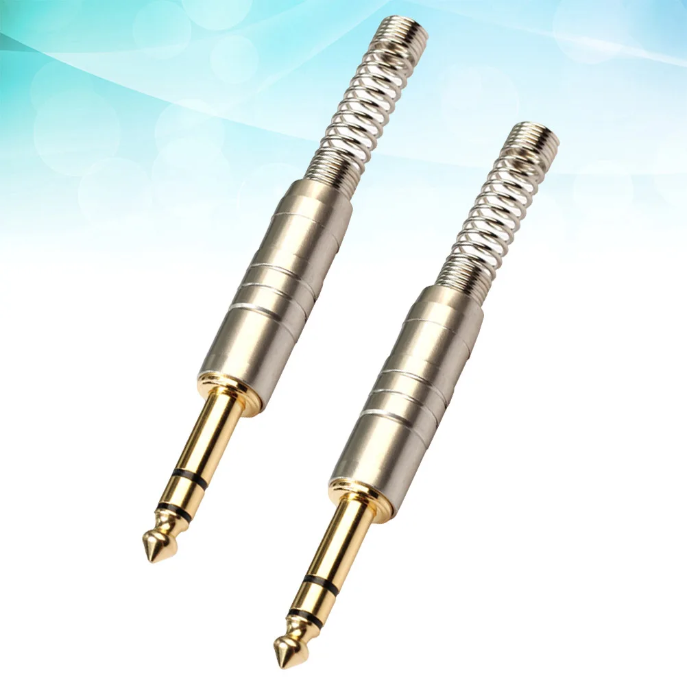 

2 Pcs Audio Welding Head Plug with Spring Connetor Stereo Connector Gilded 6.35MM