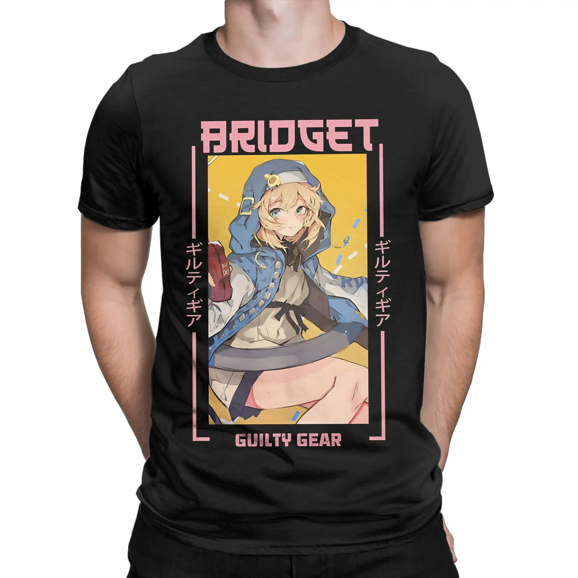Bridget Guilty Gear Classic yellow poster Funny 100% Cotton T-Shirt guilty gear bridget Tees Tops For Men