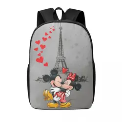 Custom Mickey Mouse Minnie Mouse Backpacks for Men Women School College Student Bookbag 15 Inch Laptop Eiffel Tower Love Bags