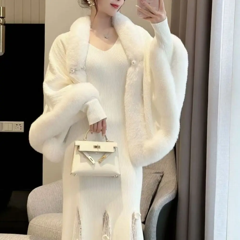 

1 шт., зимнее пальто с интенсивностью флиса, однотонное мантотное пальто с меховым воротником, накидка с v-образным вырезом, шаль «Последние денег»