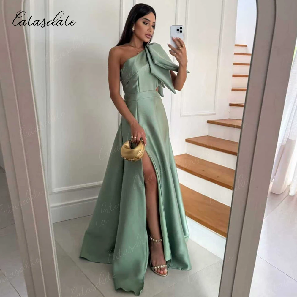 

Catasdate A Line Prom Dress One Pleated Satin Party Dress with Bow فساتين مناسبة رسمية for Women Customized