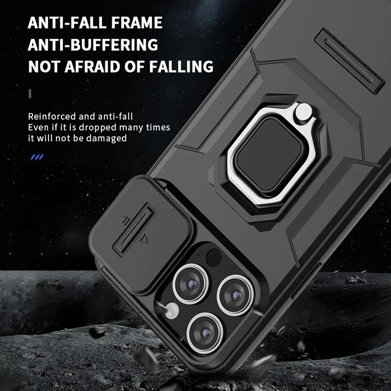 Cxd5 para IPhone 17 Air 16 15 14 13 Plus Pro Max 17 Pro 16 Pro 14pro Ventana de empuje deslizante TPU + PC Anillo de metal Soporte Funda Shell