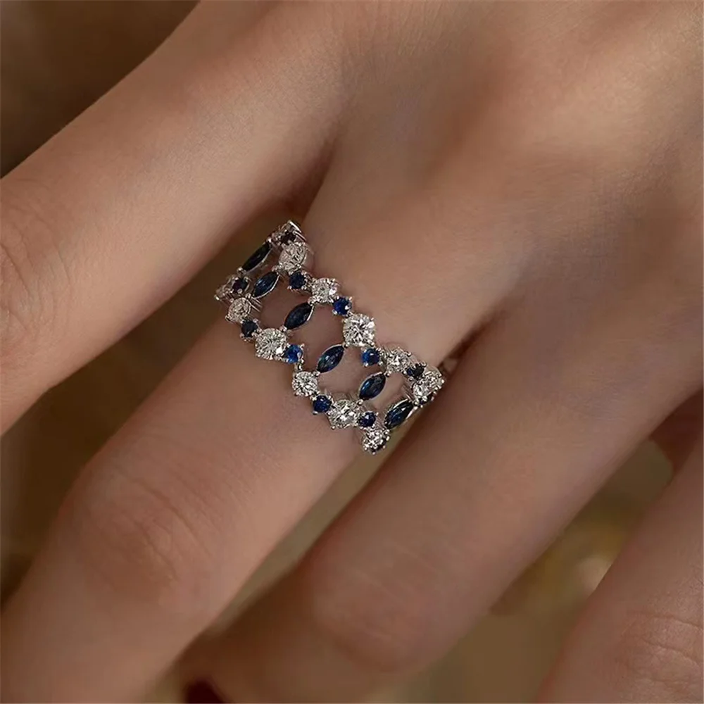 Cute Female White Blue Zircon Stone Silver Color Wedding Jewelry Promise Engagement Rings For Women