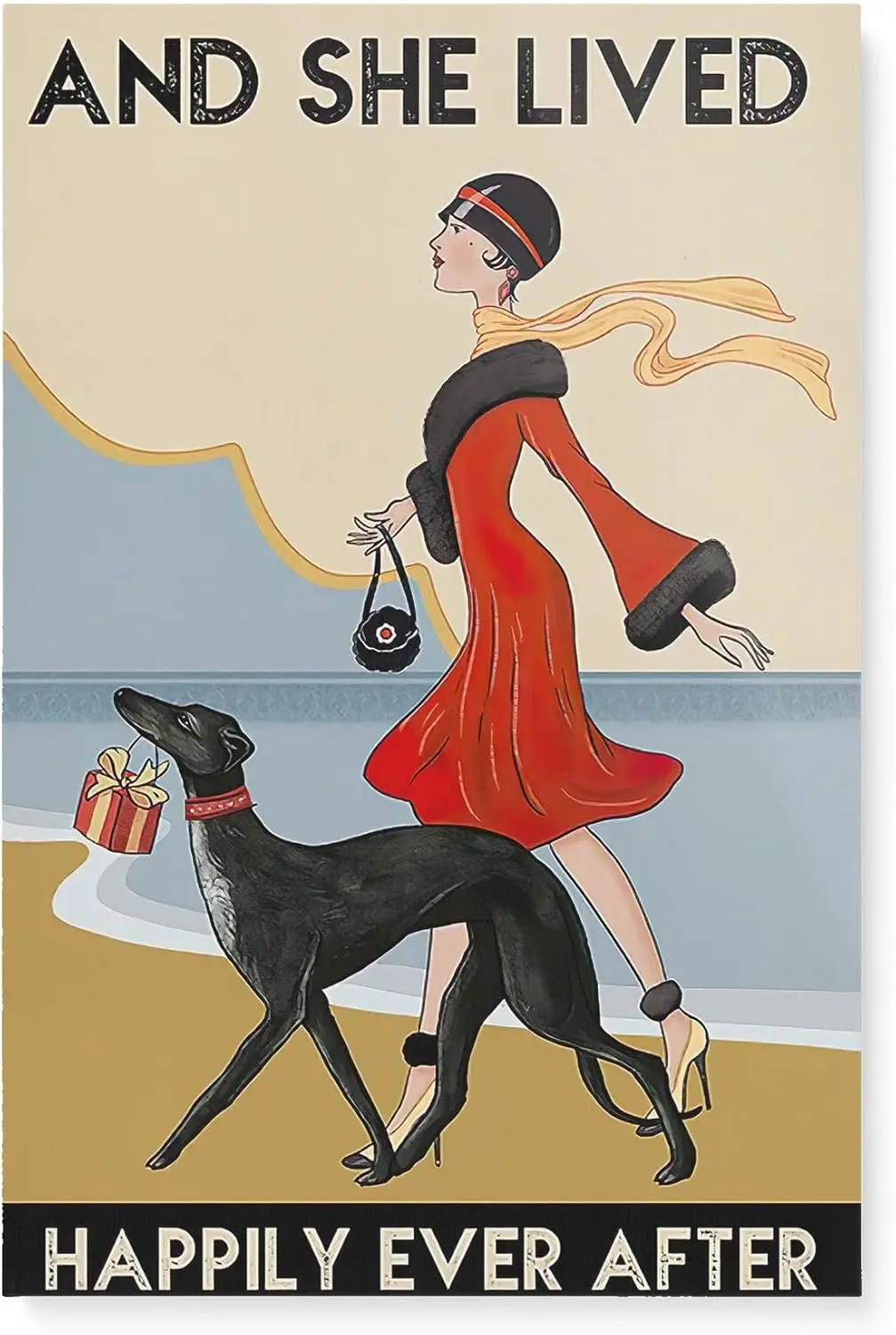 1p, Metal Sign Vintage Greyhound Dog She Lived Happily Ever After For Indoor & Outdoor Size  Inches