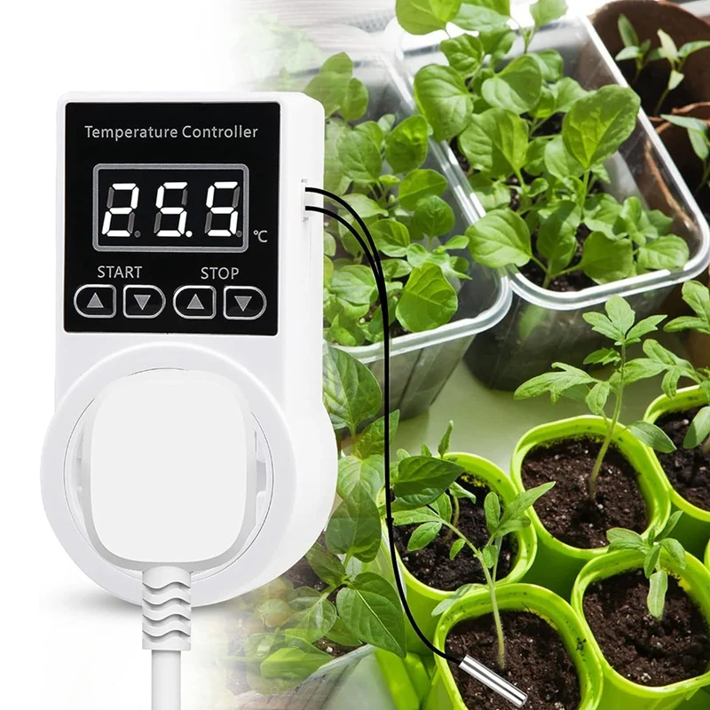 Digital Thermostat Greenhouse Thermostat Plug Socket LCD Screen With Waterproof Sensor Probe For Reptile Home US Plug