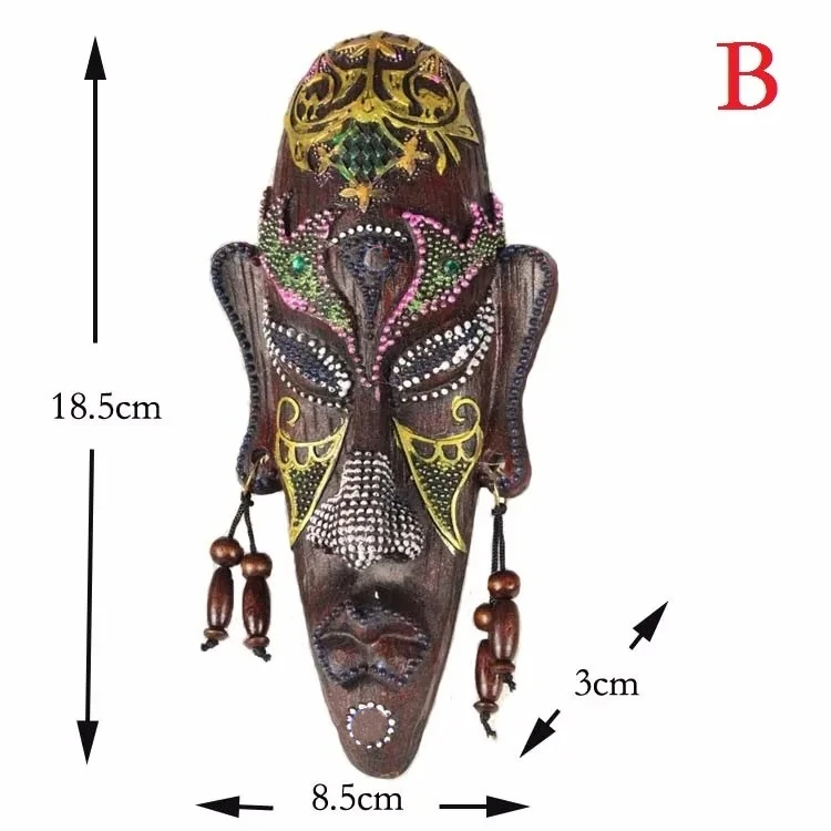 Zakka 3D Hand Painted Crafts Gift Personality Retro African Masks Metope Wall Hanging Decor For Home Living Room Bar Ornament