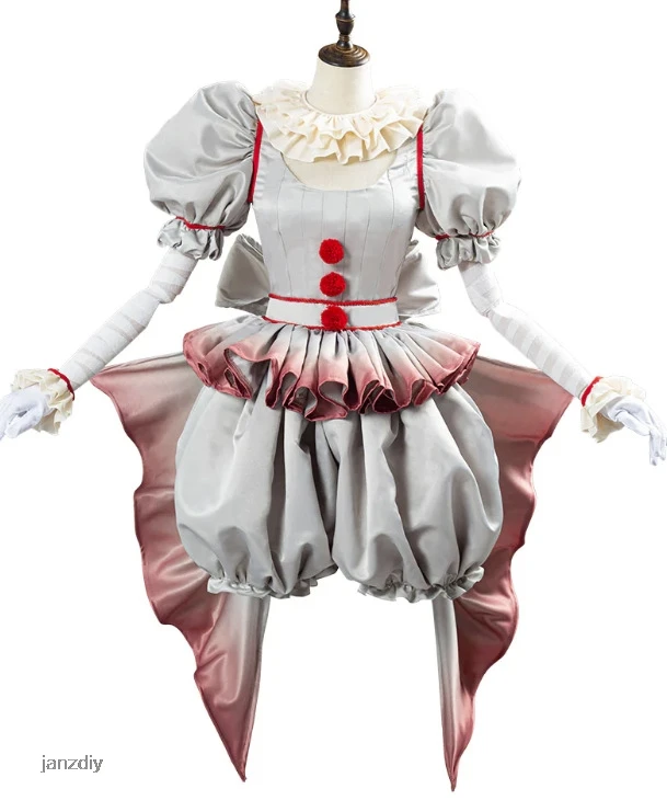 Movie Clown Pennywise Cosplay Costume Halloween Girls Outfit Horror Lolita Dress Up Women Fantasy Dress Carnival Party Full Set