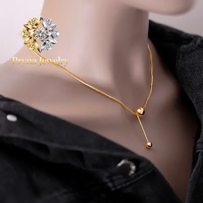 

Pryna Jewelry 9999 24K Yellow Gold Tassel Light Bead Ball Clavicle Chain, a Statement Piece
