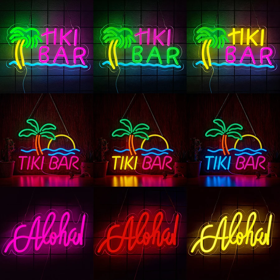 Letreiro Neon Tiki Bar para Decoração de Parede, Luzes Neon LED para Festa de Bar na Praia do Havaí, Letreiro Neon USB para Bar, Pub, Clube, Bistrô, Caverna do Homem
