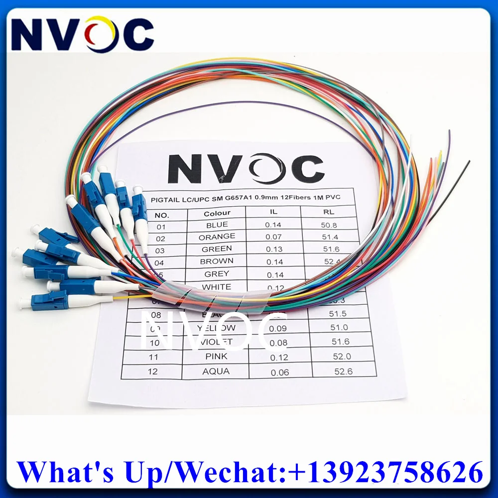 10Set 12Fibers LC/APC 9/125 Fiber Optical Pigtail 12Colors LCUPC SM MMOM1 OM2 OM3 OM4 0.9mm Cable 1M Optic Pigtail Connector