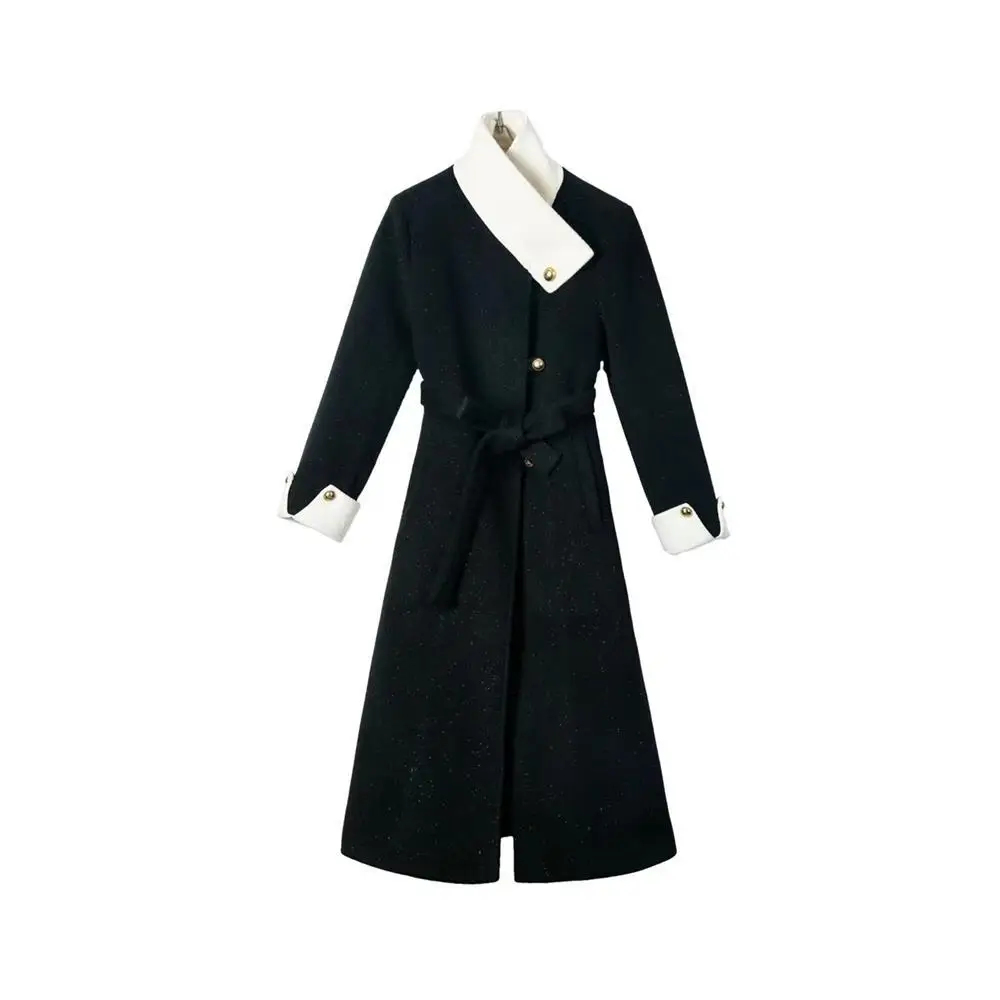 Korean Elegant Woolen Coat Women Long Sleeve Fashion Vintage Jackets Solid Slim Button V Neck New Autumn Winter Coats