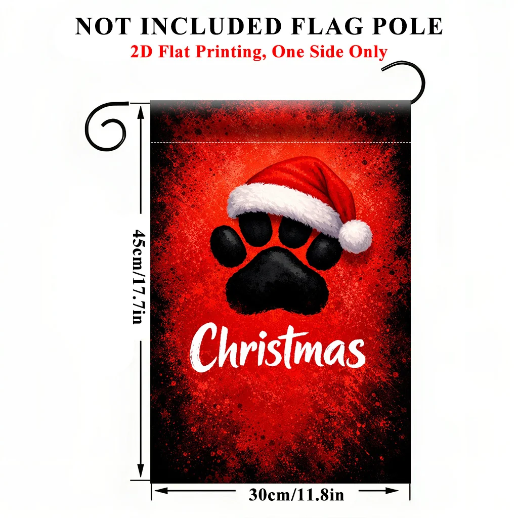 2D Flat - 2D Flat Printing Garden Flag 1pc, Christmas Paw Print Hat Garden Flag - Single-Sided Print, Durable Polyester Outdoor Decor for Home & Yard, Holiday Decoration, 11.8X17.7 Inches, No Pole Included