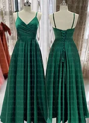 Customized Emerald Green Satin 2024 Prom Dresses Spaghetti Straps Girl Formal Party Gowns Wedding Bridesmaid Guest Robe