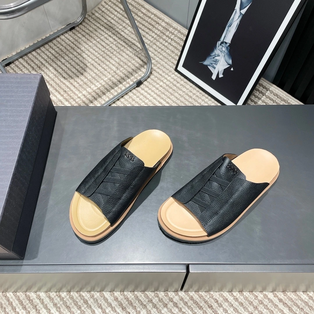 

Luxury Brand Leather Slippers Holiday Gifts Handmade Men's Shoes Sandals Suede Beach Garden Casual Shoes Fashion House Slippers