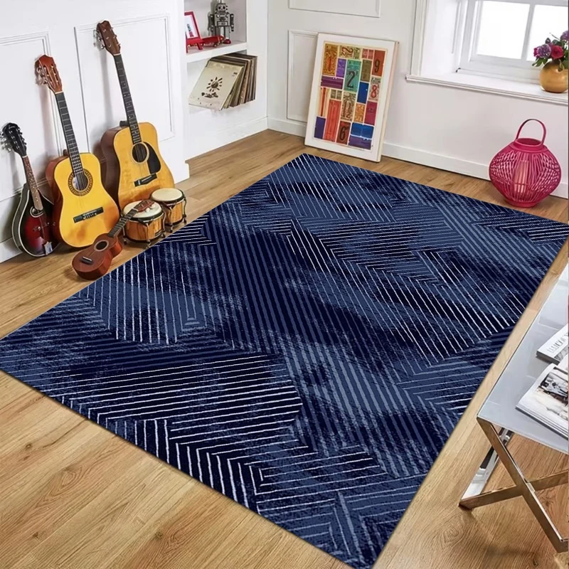Geometric rug placed in a kitchen environment