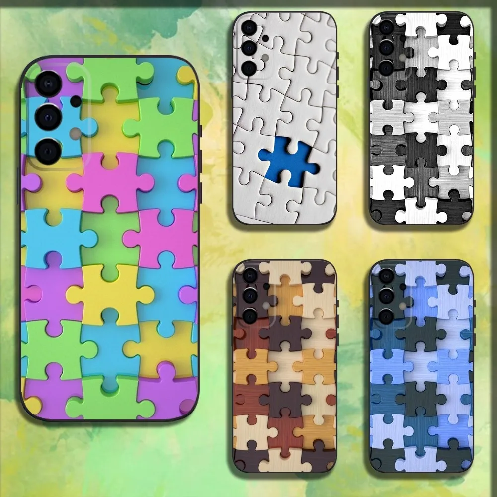 

Autism Support Puzzle Pattern Phone Case For Samsung Galaxy A13,A21s,A22,A31,A32,A52,A53,A71,A80,A91 Soft Black Shell