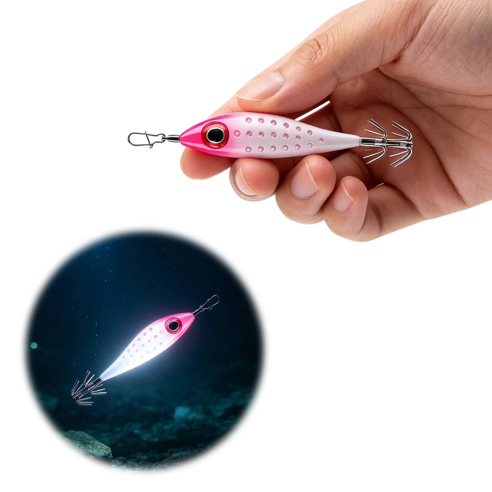 Waterproof LED Double-Layer Luminous Squid Bait Stainless Steel Squid Jig Hook Cuttlefish Fishing Lure for Outdoor Sea Fishing