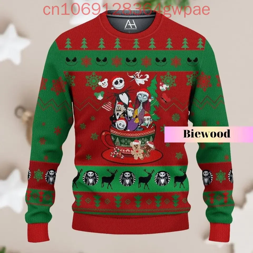 Jack And Sally Nightmare Before Christmas Ugly Sweater Men And Women 3d Fashion Sweater Disney Ugly Christmas Sweater Tops