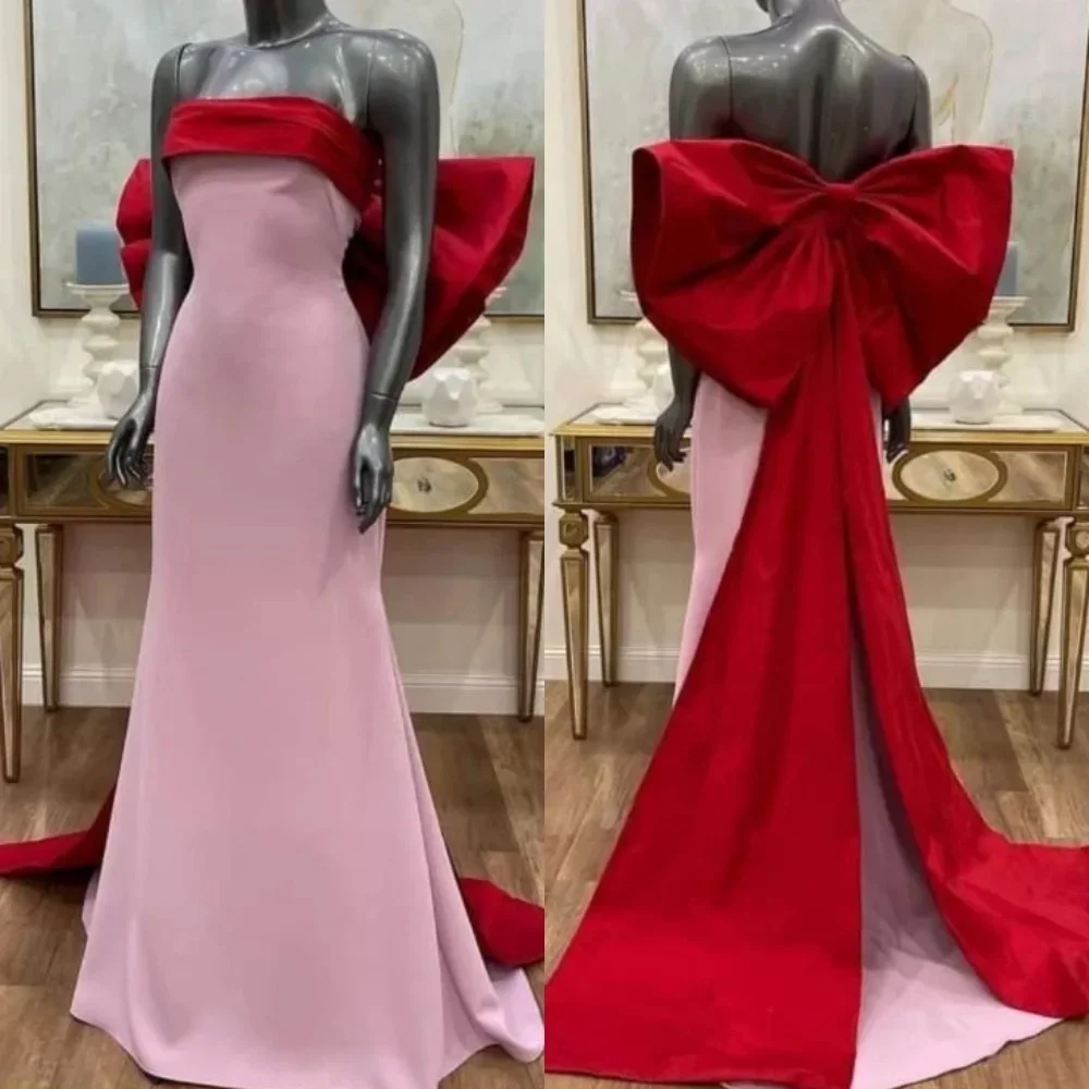 

Modern Style Exquisite Jersey Pleat Ruched Bow A-line Strapless Long Dresses Evening Dresses Casual Classic Simple High Quality