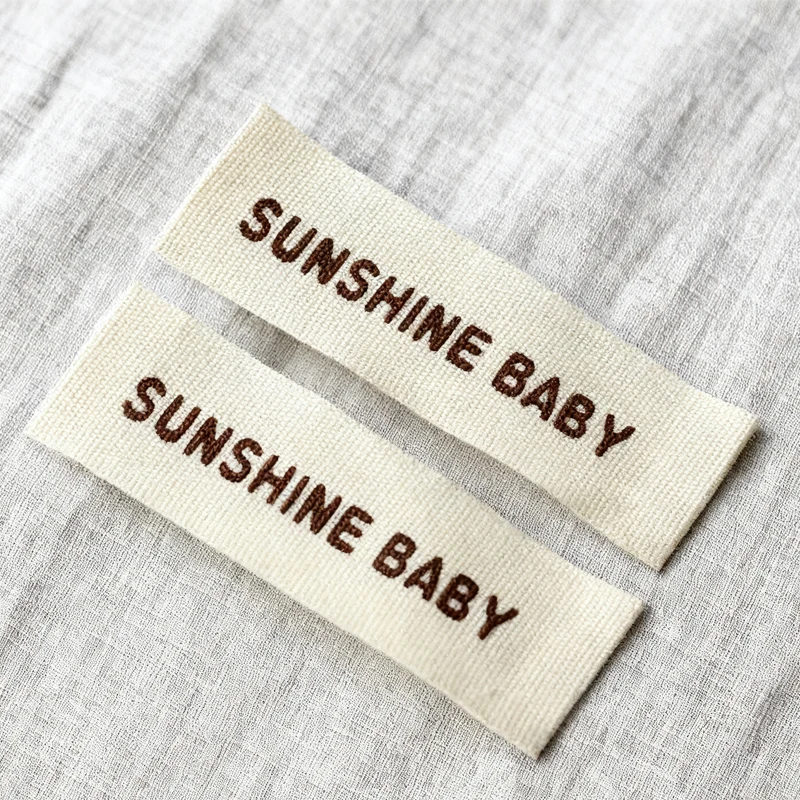 

Wholesale Price One color Print Natural Off White Cotton Tag Garment Labels Clothing Tags Silk screen printed Cotton label