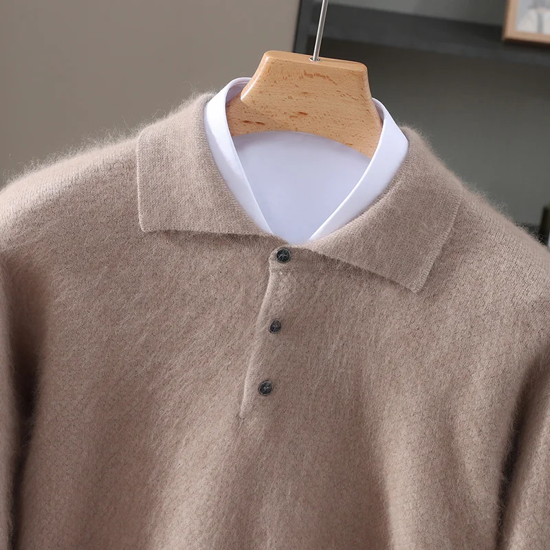 Autumn And Winter Napping Fashion Men's Mink Wool Sweater POLO Collar Business Temperament Bottoming Knitted Sweater