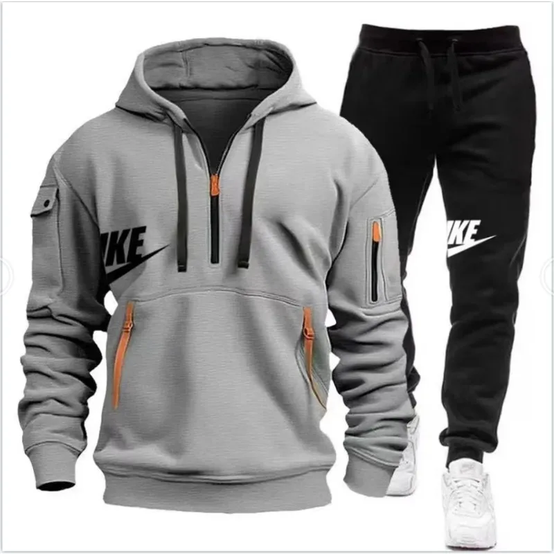 

2026 New Autumn Winter Men's Long Sleeve Pullover Hoodie Pants Set Fashion Outdoor Running Sportswear Tracksuit