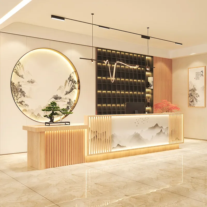 for Caier Retro New Chinese Style Checkout Counter for Bar Hotel Front Desk Reception Health Club Homestay Foot Bath Hot Pot