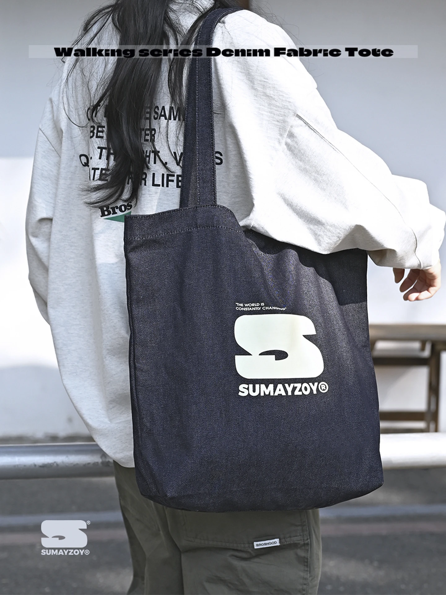 

Sumayzoymax Capacity Denim Tote Bag Commuter Handbag Shoulder Bag Casual Style Soft Fabric Magnetic Buckle Closure