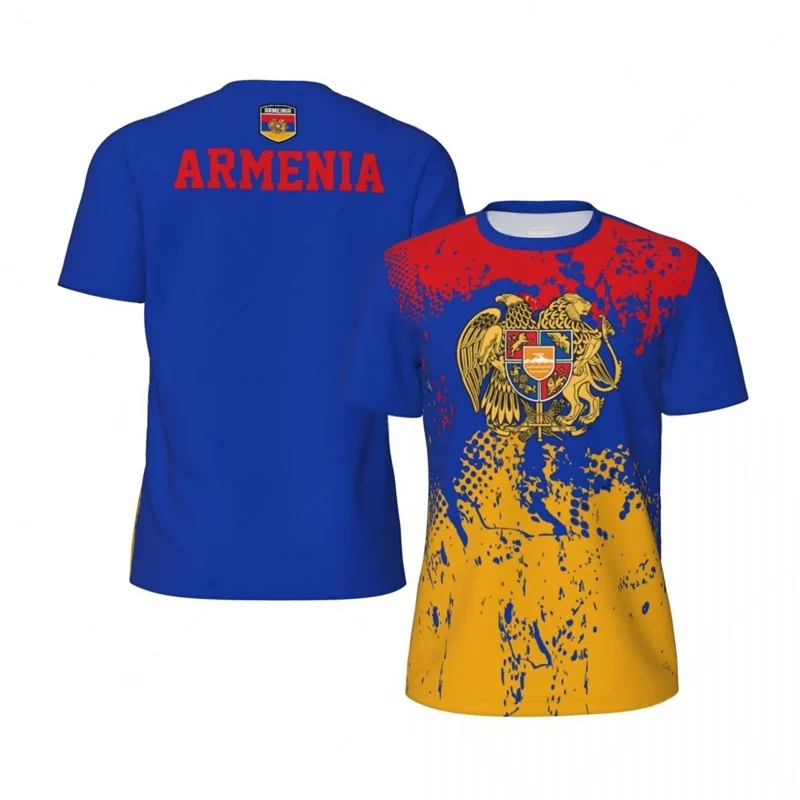 أرمينيا لكرة القدم تي شيرت للرجال ثلاثية الأبعاد مطبوعة المتضخم تي شيرت موضة قصيرة الأكمام الجولة الرقبة تيز الصيف الرياضة كرة القدم تي شيرت