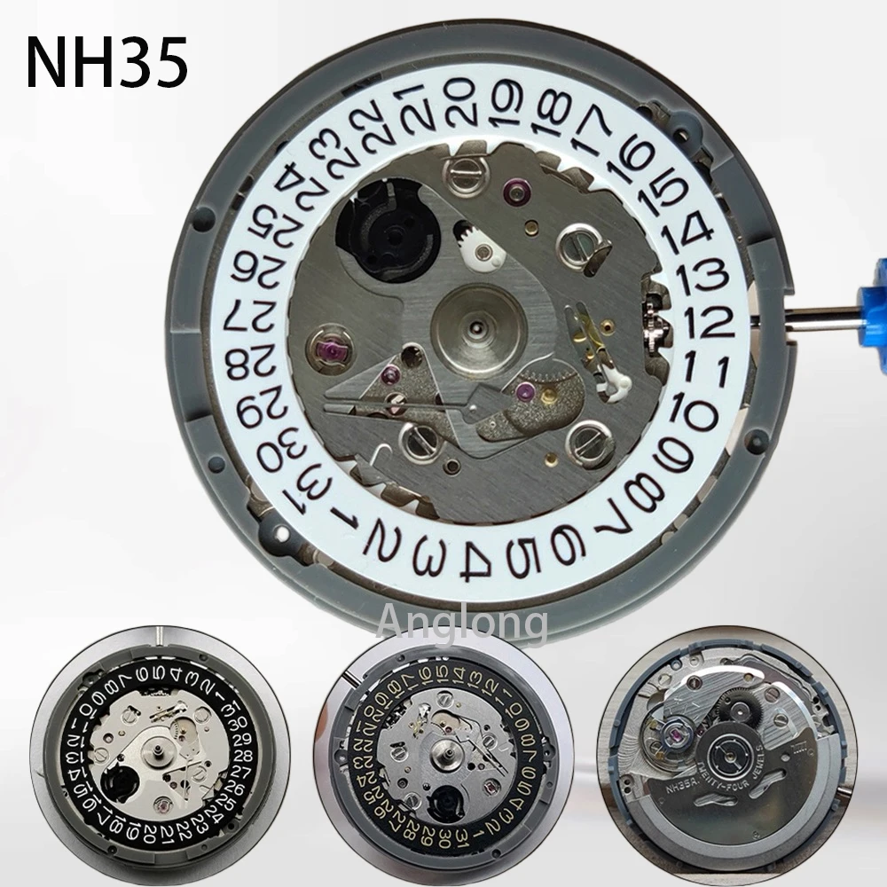 Japan Genuine NH35 Automatic Mechanical Movement High Accuracy 24 Jewels Mod Watch Replacement NH35A Date at 3:00