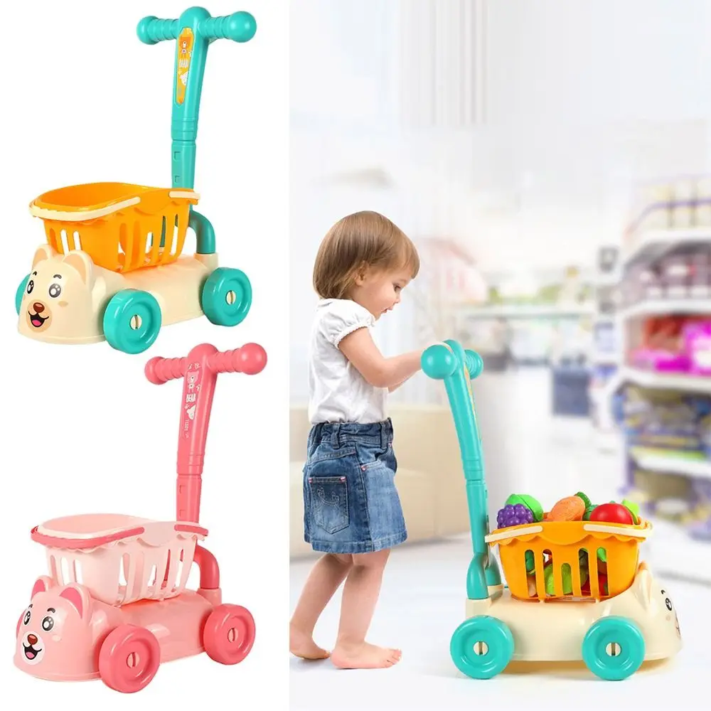 Multicolor Shopping Cart Toy Fruit Cutting Cartoon Bear Role Playing Toy Playing House Intellectual Development