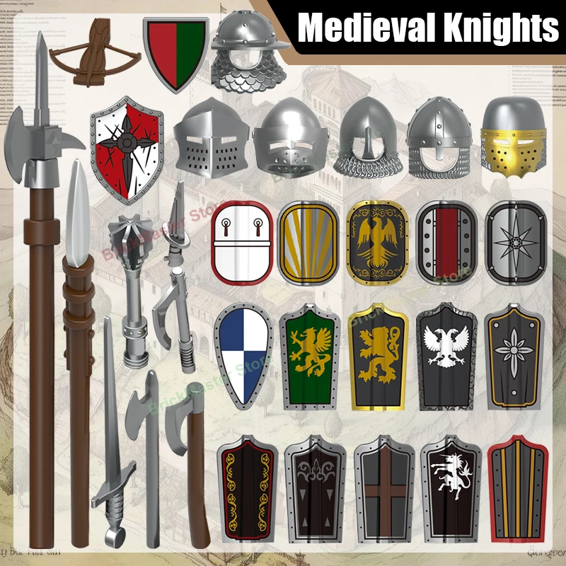 Medieval Castle Knights Building Blocks Army Military Soldiers Archer Guard Lancer Warrior Armor Helmet Shield Sword Bricks Toys