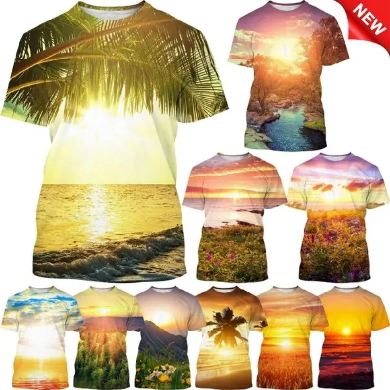 

Men's and Women's Hot Selling New Sunshine Sky Sunrise Scenery 3D Printed T-shirt Round Neck Short Sleeve Casual Top