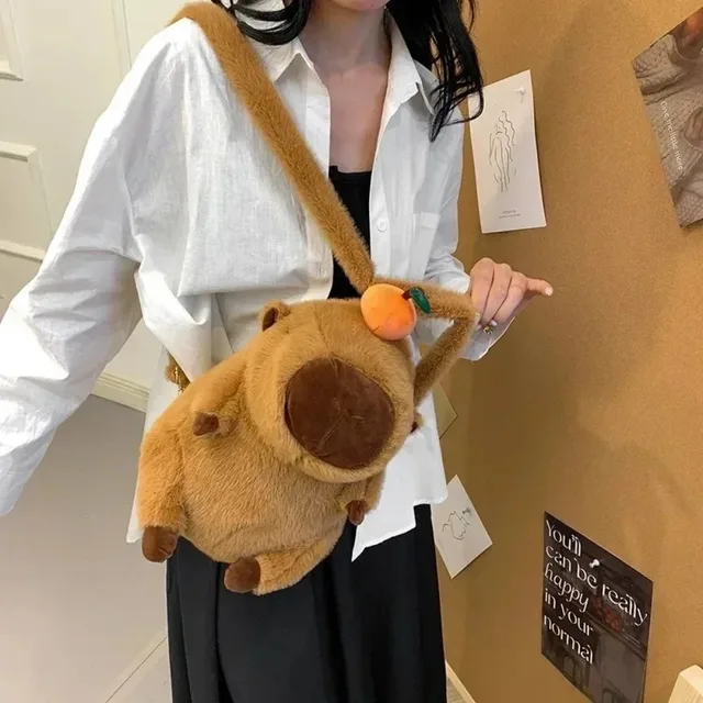 Kawaii Fashion Capybara Plush Backpack Mini Fur Shoulder Bag Children's Knapsack Gift for Girlfriend Cute Animal Doll Bag 4
