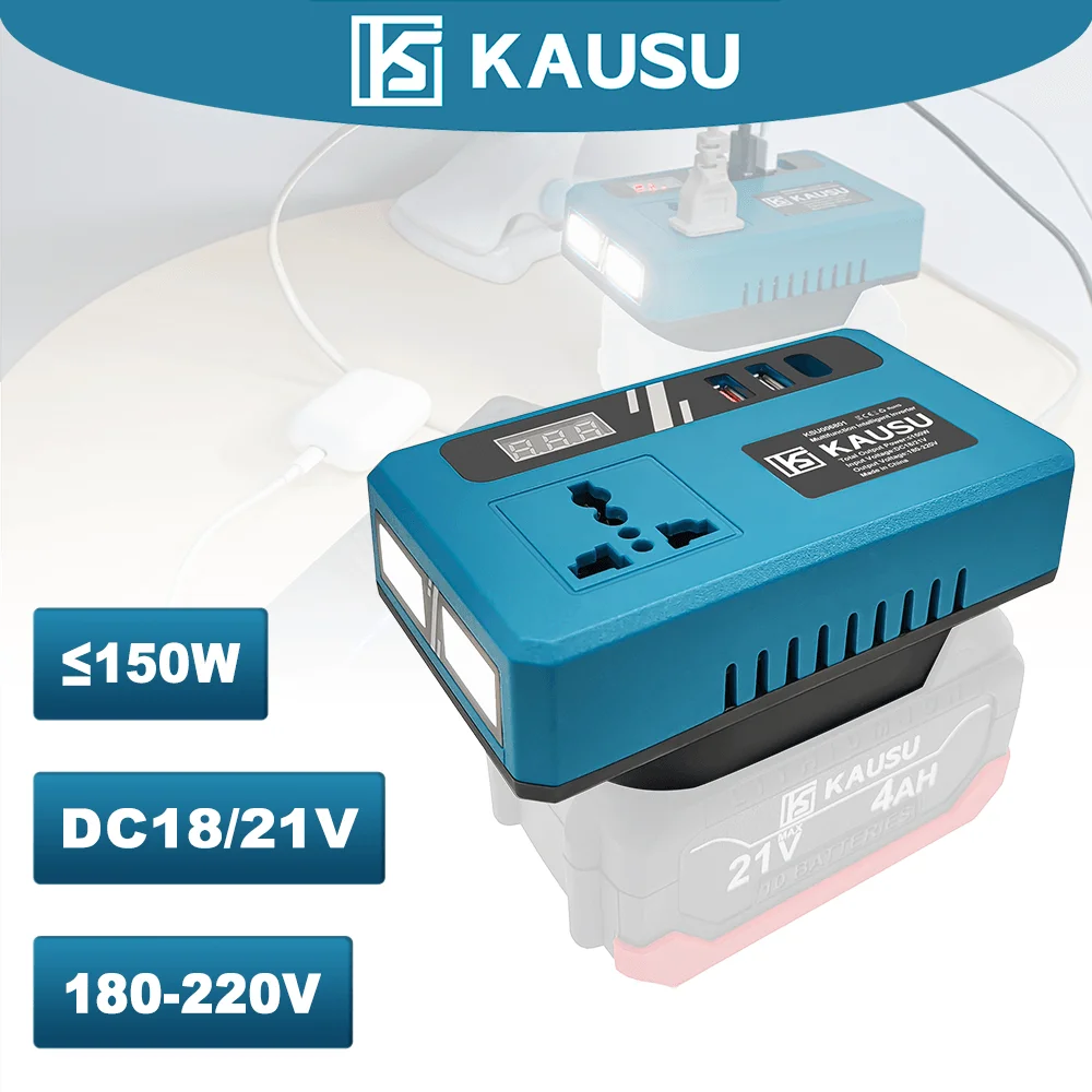 

Наружный интеллектуальный инвертор, преобразователь мощности аккумулятора постоянного тока от 18 В-21 В до 220 В переменного тока, интеллектуальное быстрое зарядное устройство с 2 портами USB, 1 тип C