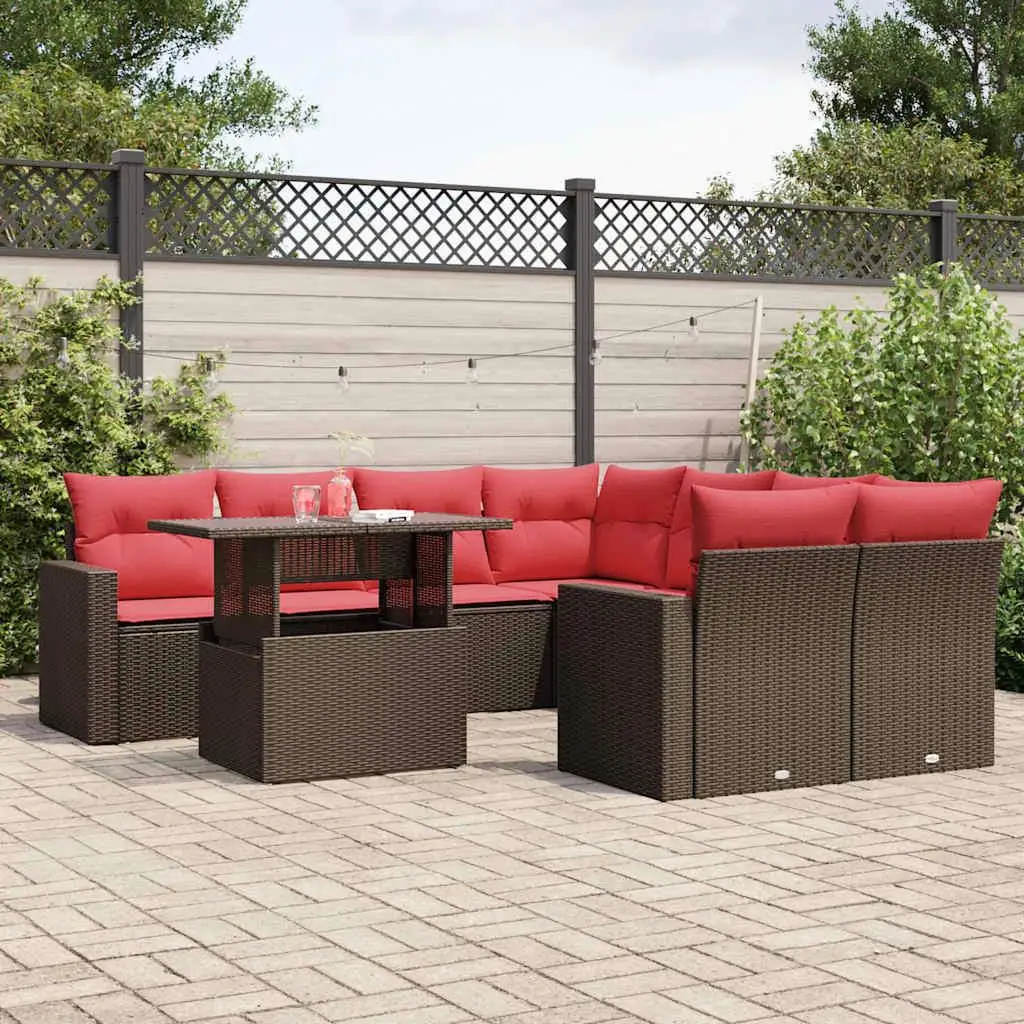 

9 Piece Outdoor Patio Sofa Set with Cushions Brown Rattan Furniture Garden Seating