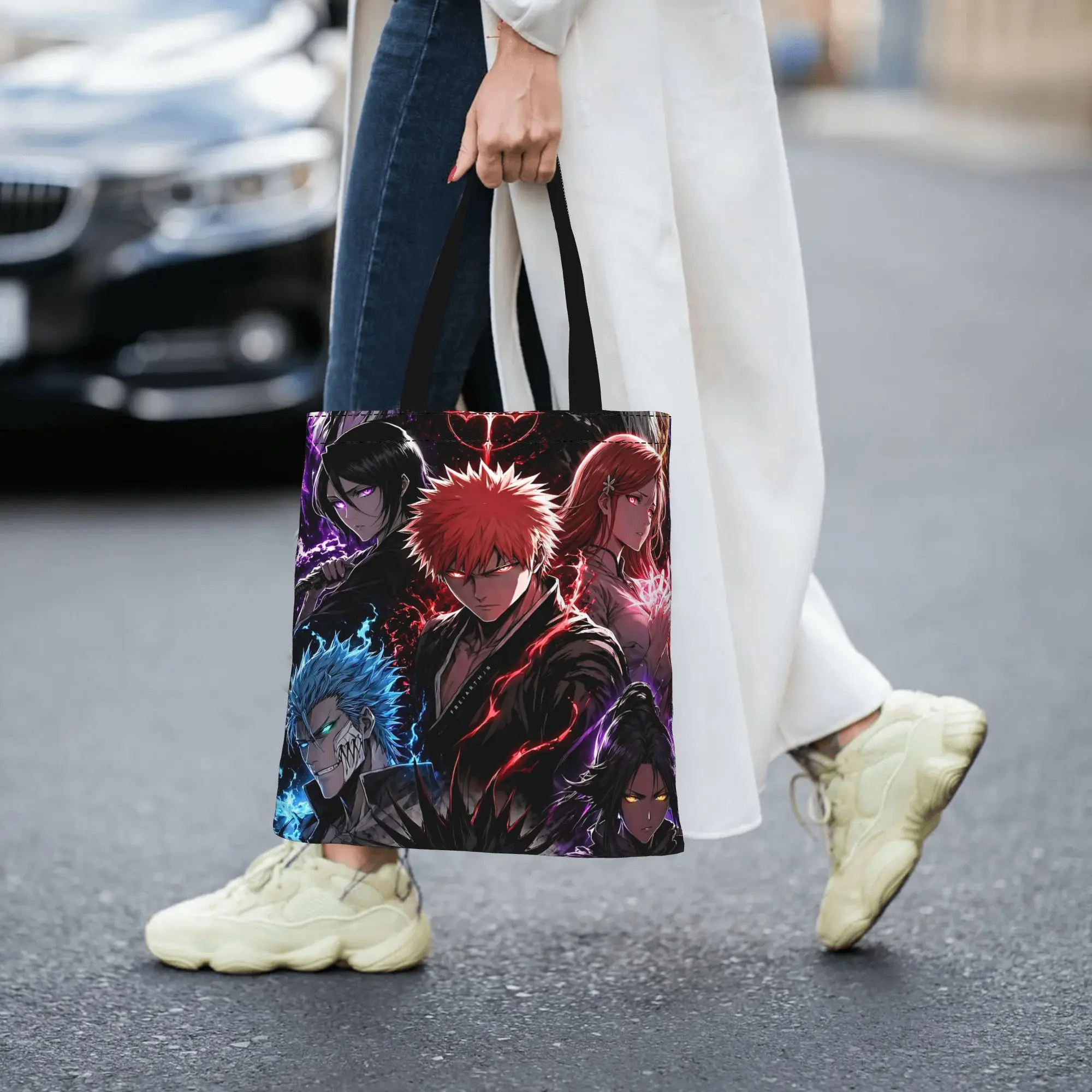 Customized Bleach Anime Women's Bag Shopping Bag Reusable Double Sided Canvas Tote Bag Shoulder  Handbag