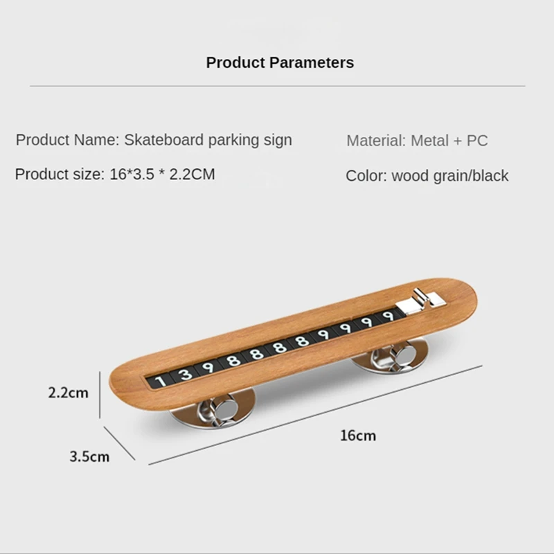 Estilo Do Carro Temporário Estacionamento Número Placa Presente Skate Estilo Grão De Madeira Placa Número Do Telefone Móvel