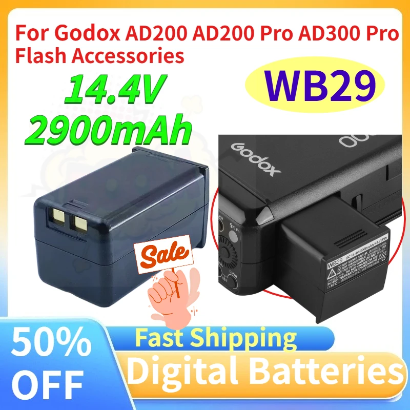 WB29 14.4V 2900mAh Rechargeable Lithium Battery for Godox AD200 AD200 Pro AD300 Pro Flash Accessories