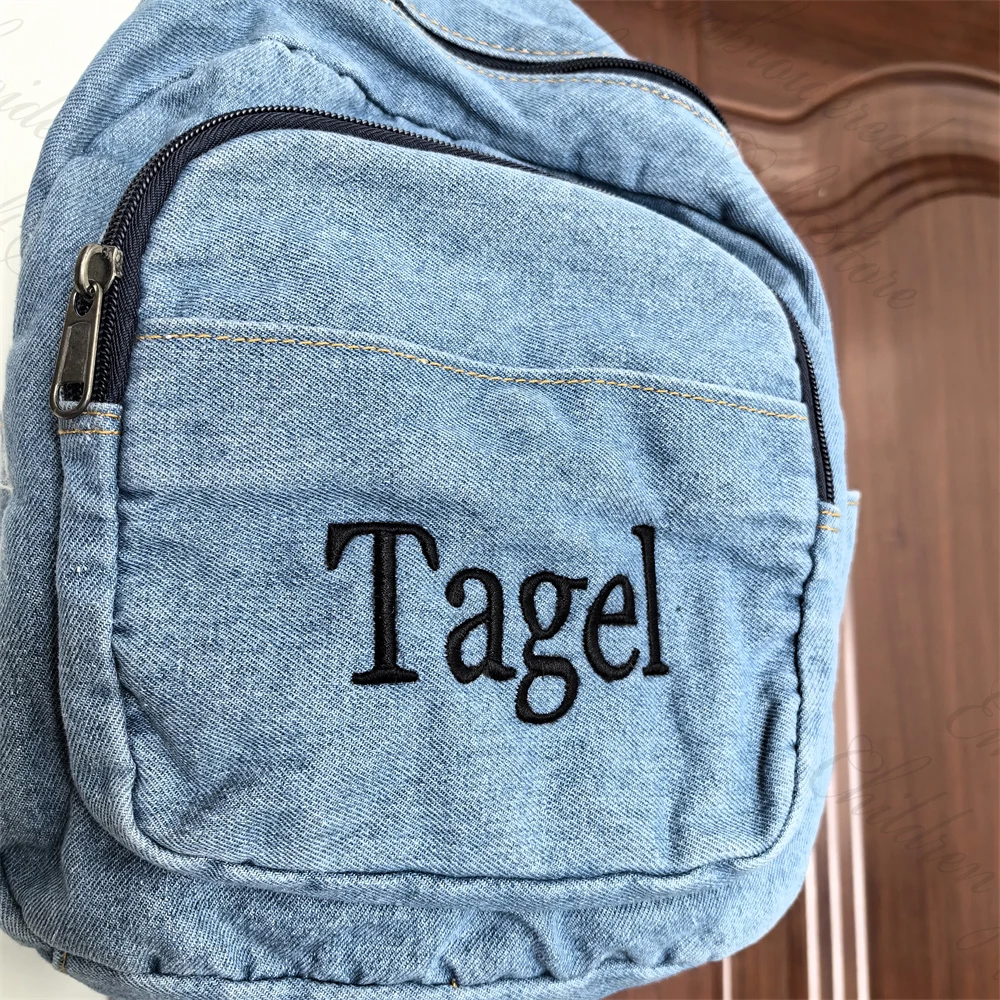 Denim Backpack Can Embroidery Name Women\'s Outdoor Denim Canvas Travel Bag Custom Personalized Name College Student Schoolbag