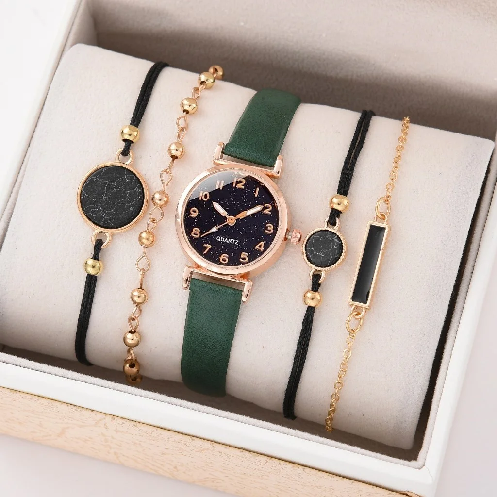 Kegllect-ساعة معصم كوارتز للإناث ، حزام جلد دائري ، بدون صندوق