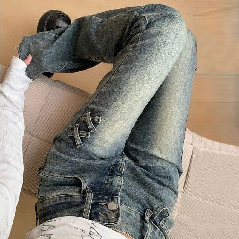 Herfst Dameskleding Brede Jeans Vrouw Street Vibe High Fashion Trend Populaire Vrouwelijke Denim Hot Sense Serie Effen Kleur Match