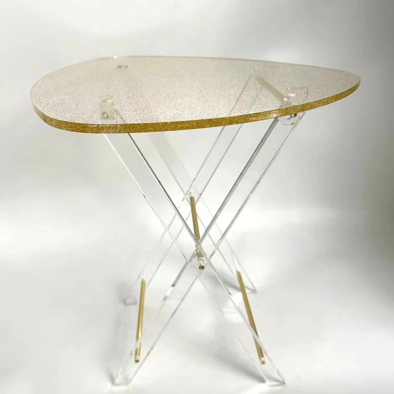 Modern design Luxury style Factory price Transparent transparent acrylic folding coffee table with gold foil